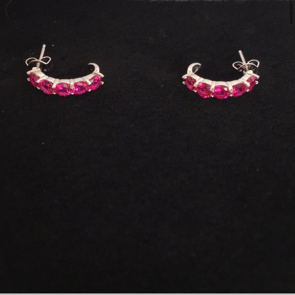 Nwot Sterling Silver Round Created Ruby Earrings - image 2